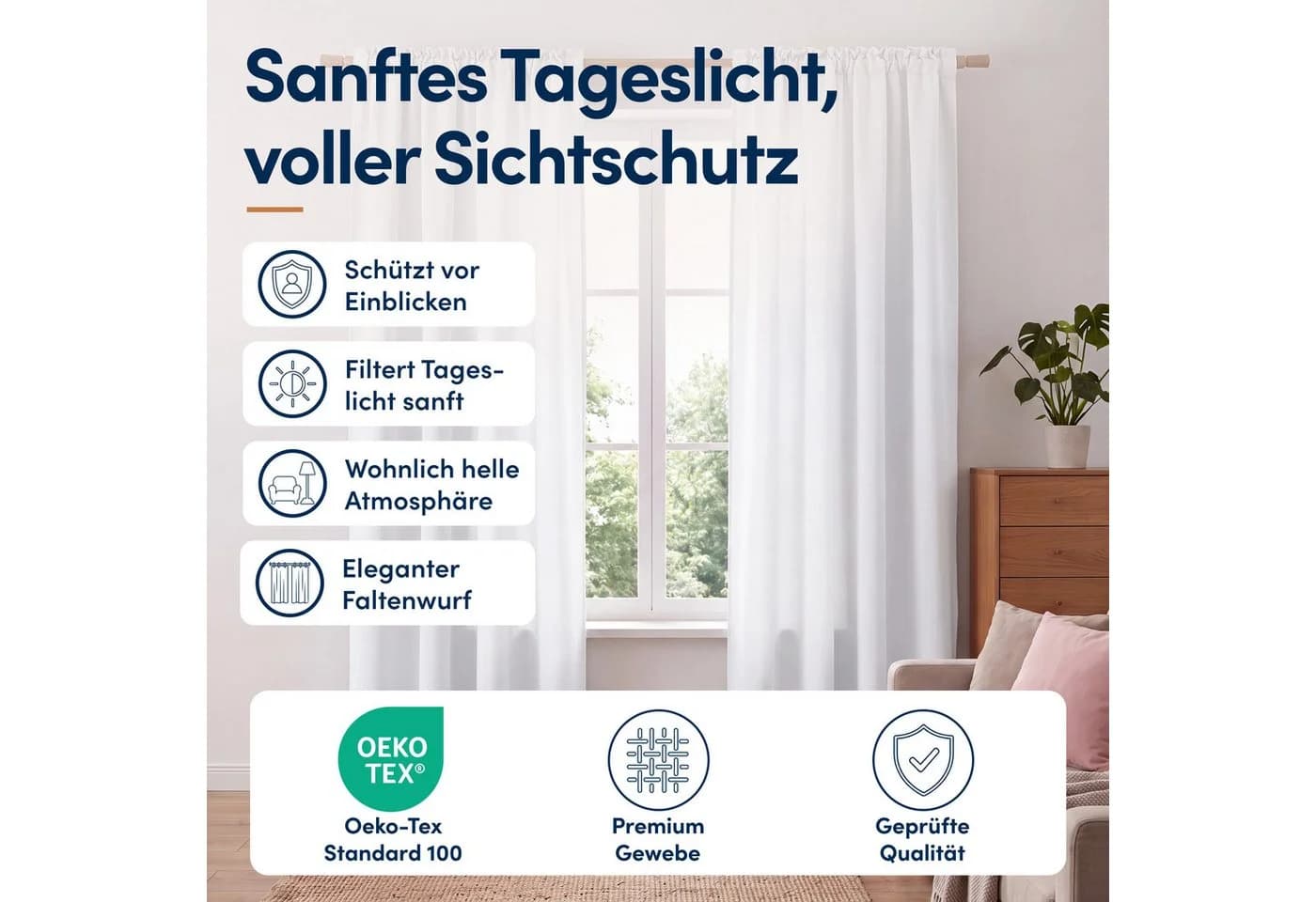 Stoffschmiede Gardine Blickdicht Weiß Kräuselband & Ösen