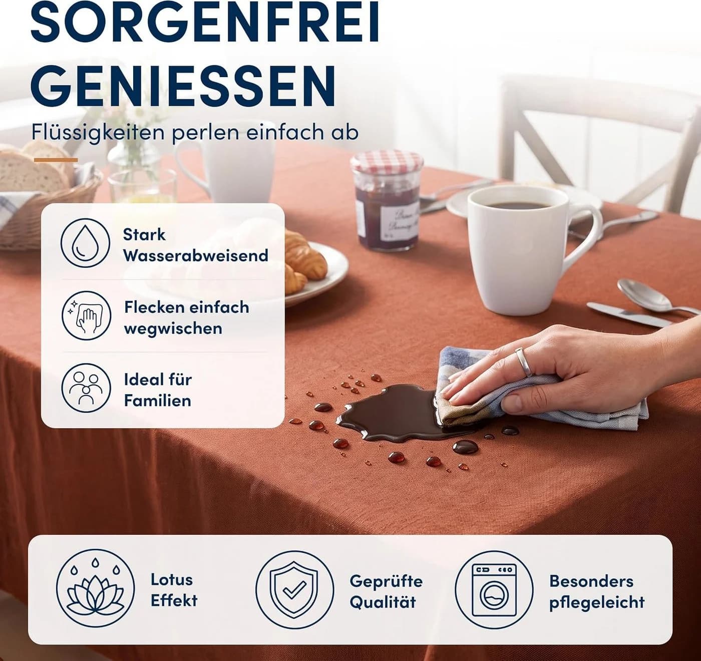 Stoffschmiede Tischdecke mit Leinen-Optik, Wasserabweisend Orange