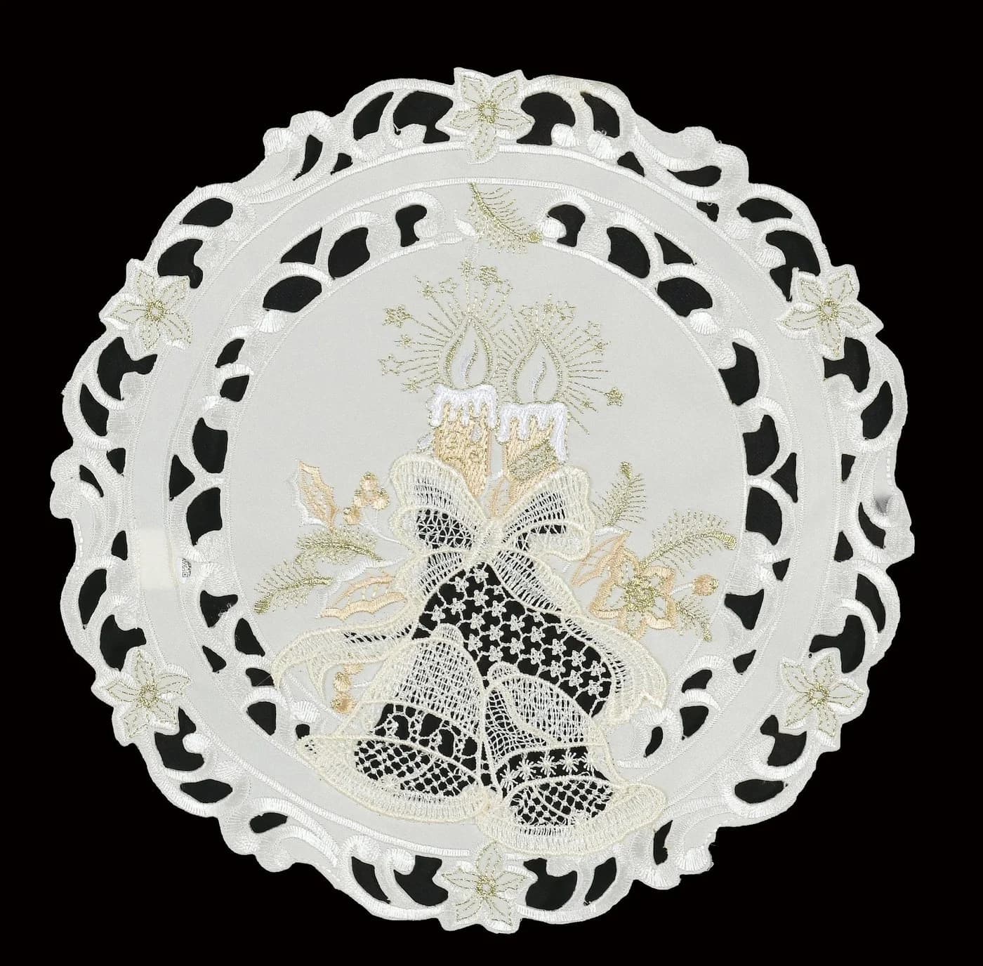 Stoffschmiede Tischdecke Weihnachten Spitzeneinsatz Beige Rot