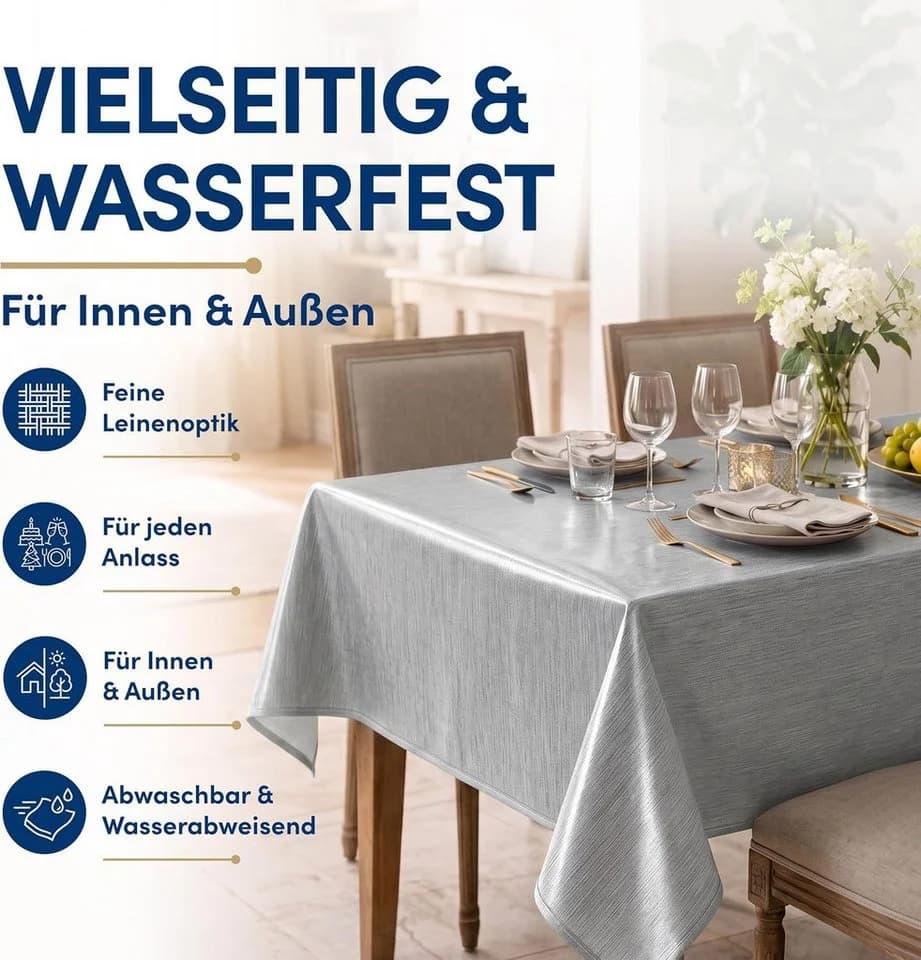 Stoffschmiede Wachstuch-Tischdecke Grau Silber Abwischbar