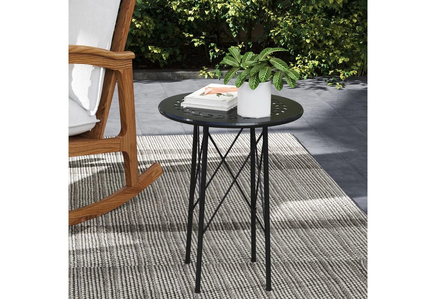 furnicato Runder Gartentisch Schwarz mit Blumendesign