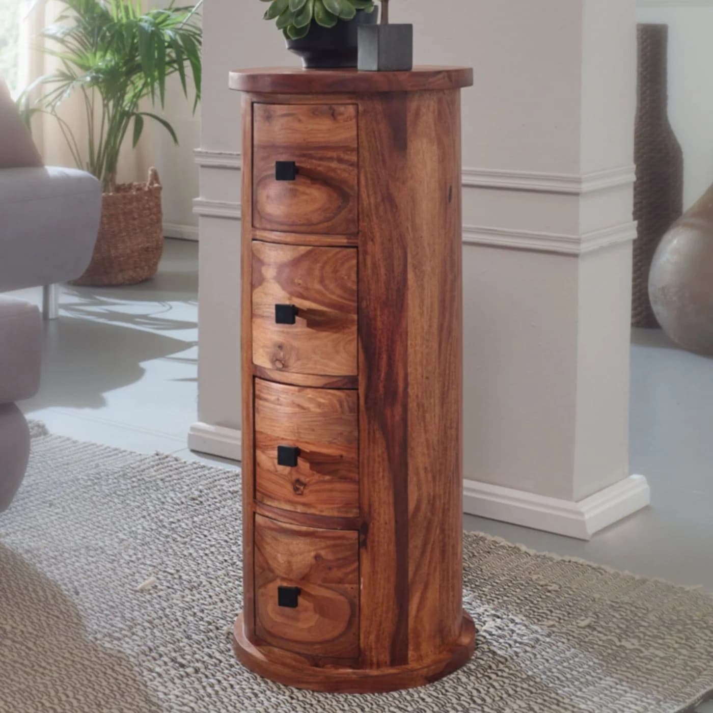 furnicato Sideboard Kommode Massivholz Braun mit 4 Schubladen