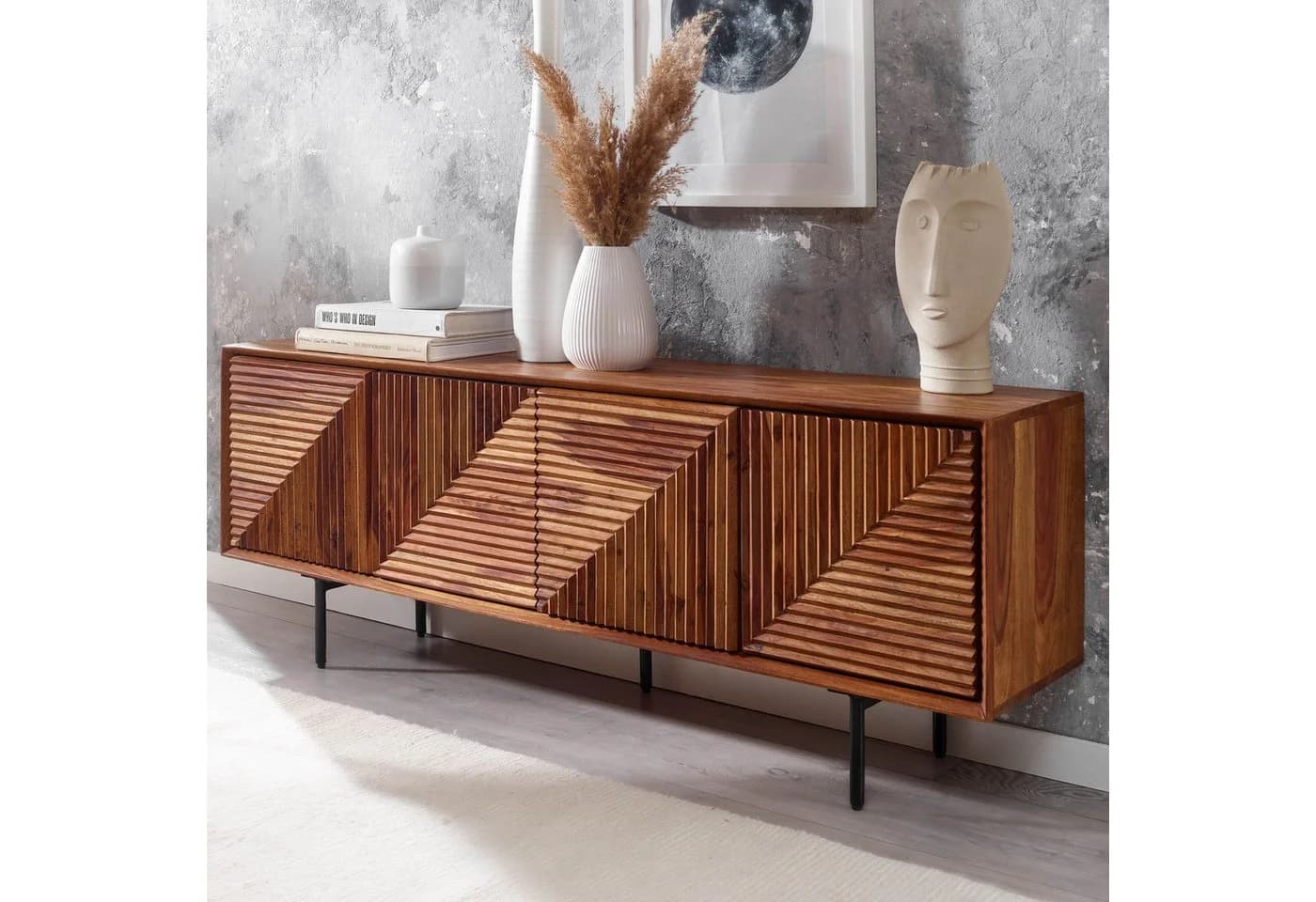 furnicato Lowboard TV-Unterschrank Massivholz Walnuss Finish