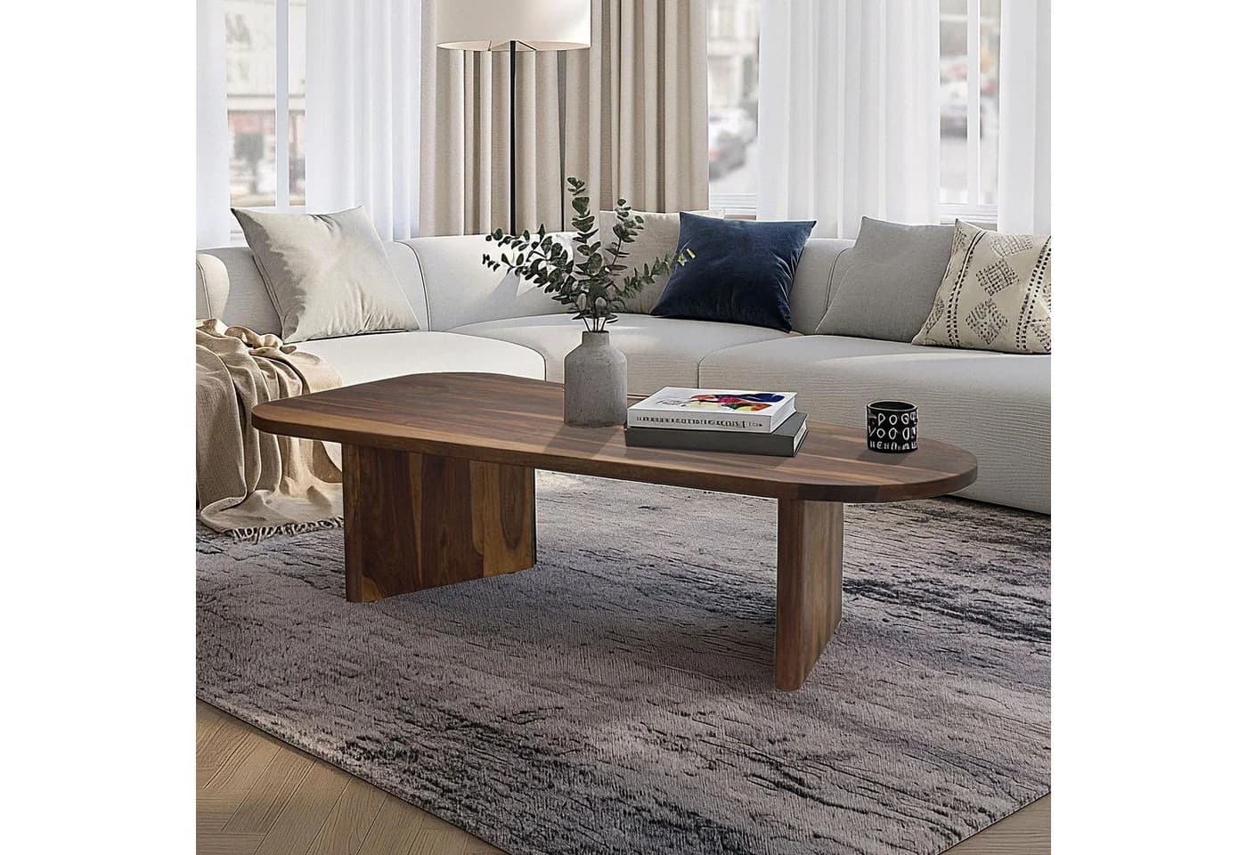 furnicato Couchtisch Oval Massivholz Braun Modern