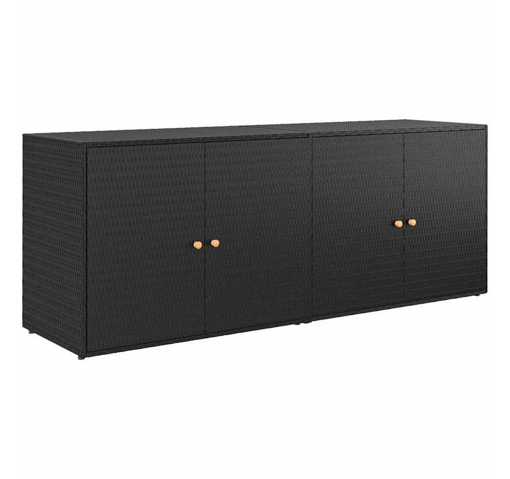 furnicato Gartenschrank Schwarz PE-Rattan mit Echtholz-Griffen