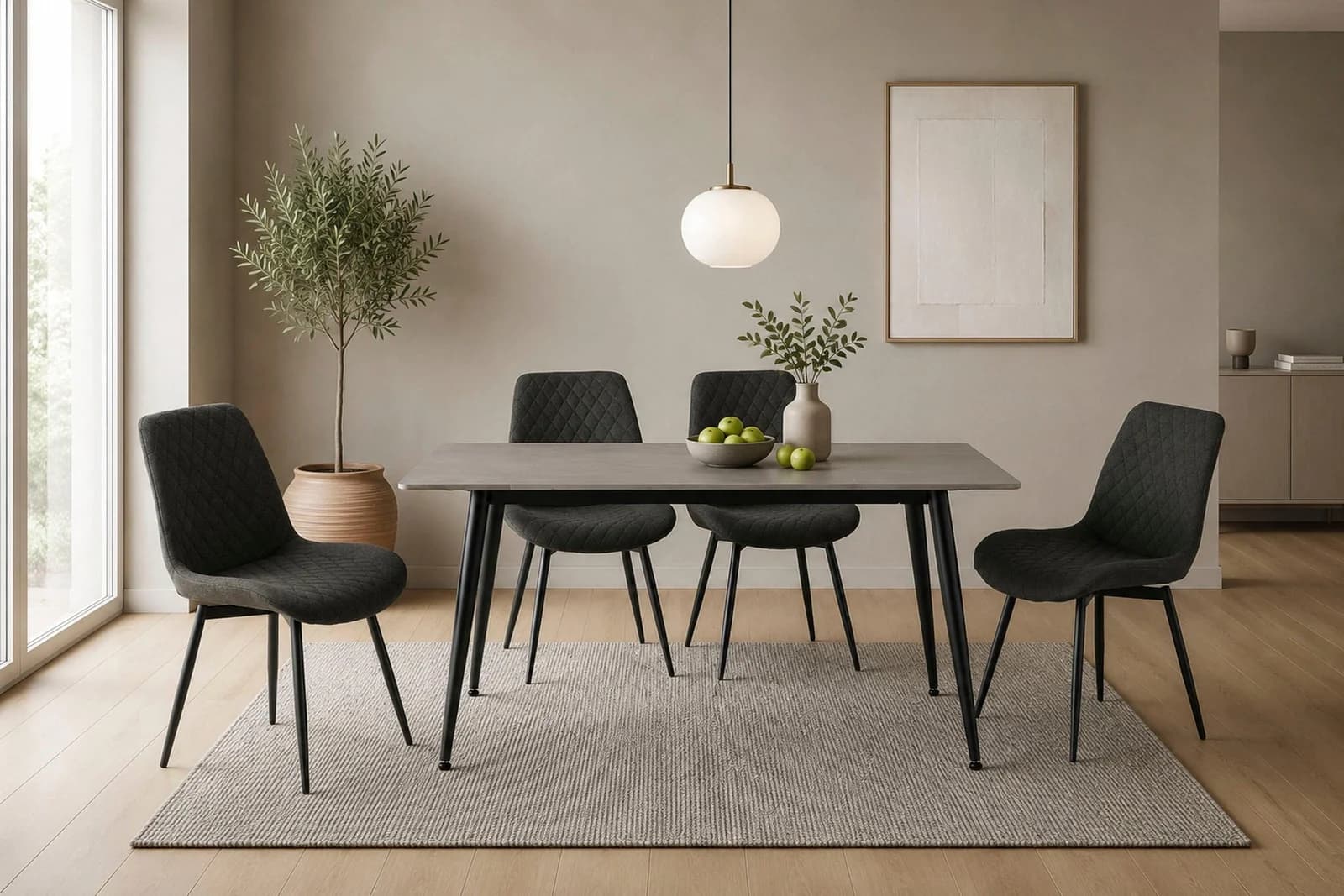OTTO HOME Essgruppe Juniper mit 4 Stühlen, grau/schwarz, Sinterstein