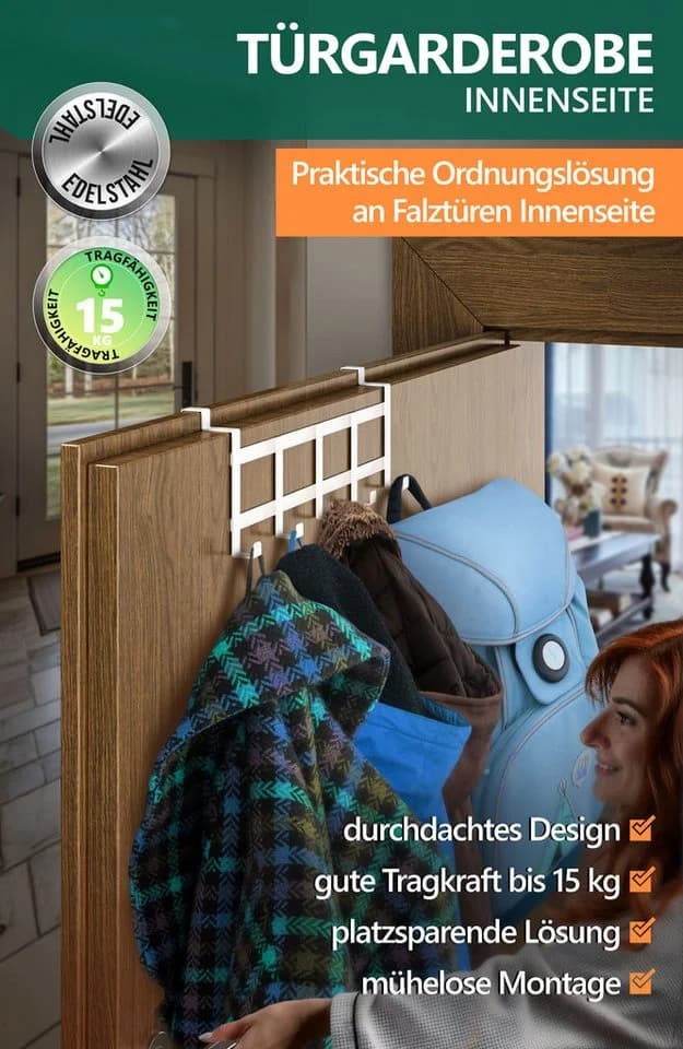 Lindenstein Türhaken Innenseite Premium Weiß 5 Haken