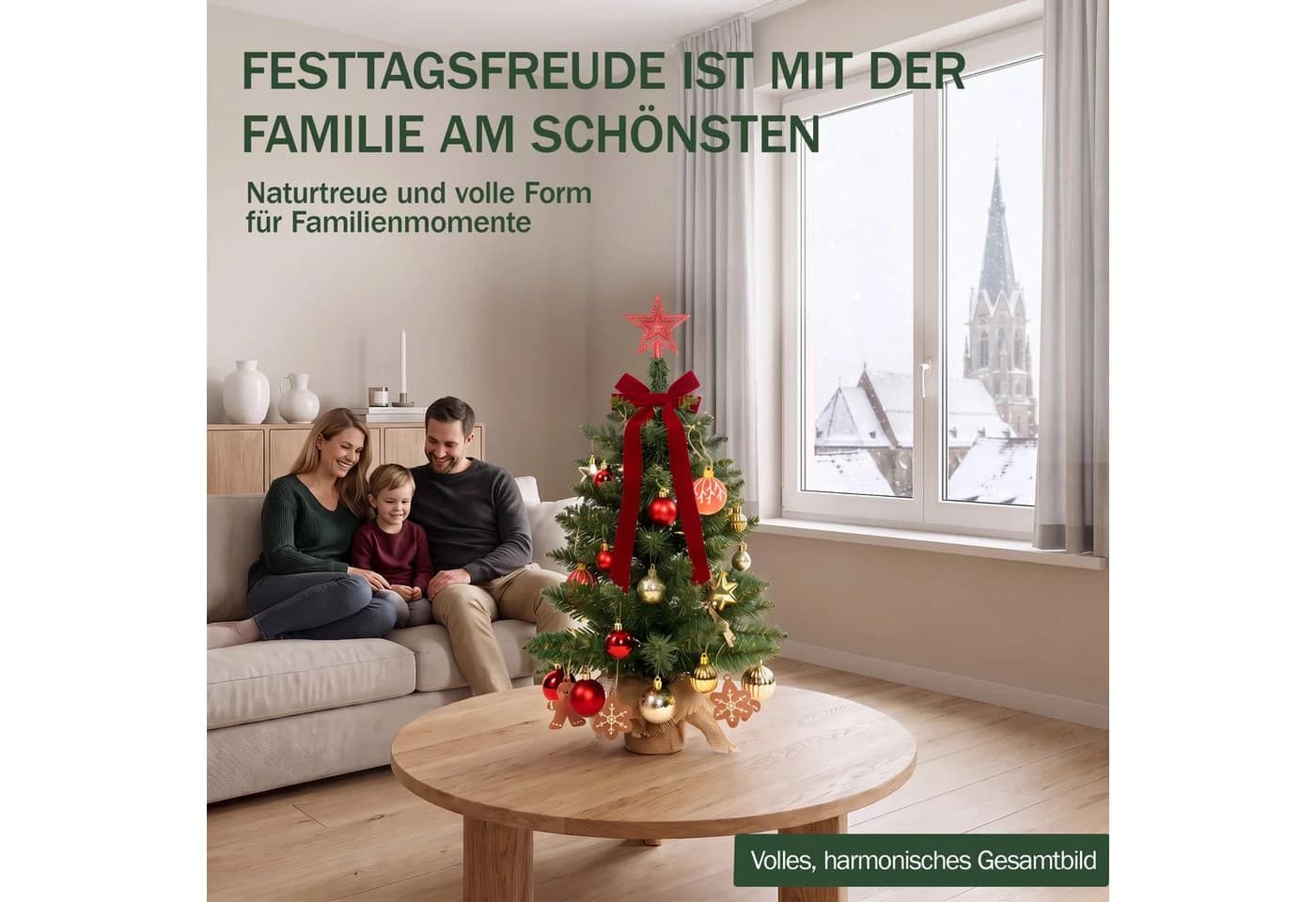Lindenstern Mini-Weihnachtsbaum 60 cm mit LED-Licht & Deko Nordmann-Optik