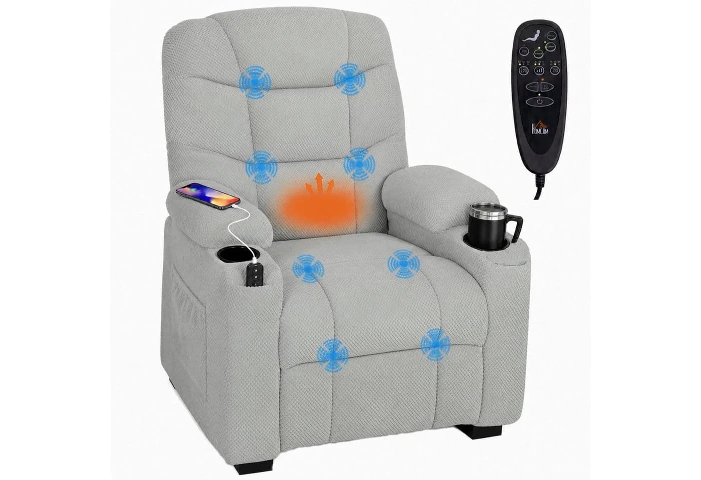 HOMCOM Massagesessel Relaxsessel Grau Schwarz mit Massage & Wärme