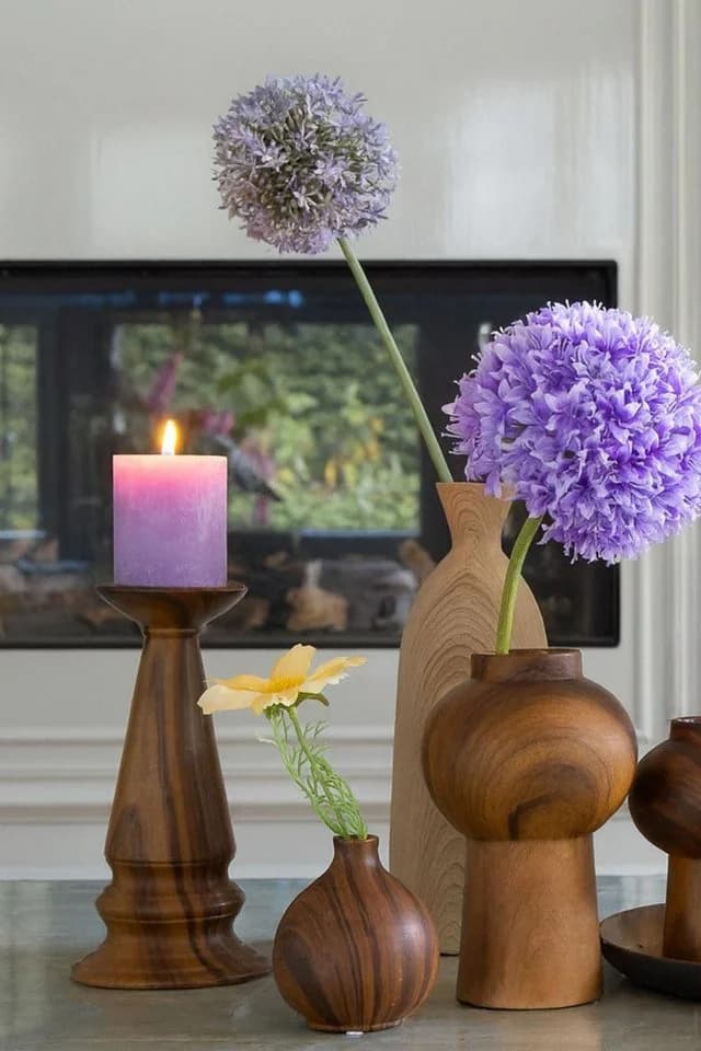 INNA-Glas Dekovase MARILLA Flaschenvase braun Holzoptik