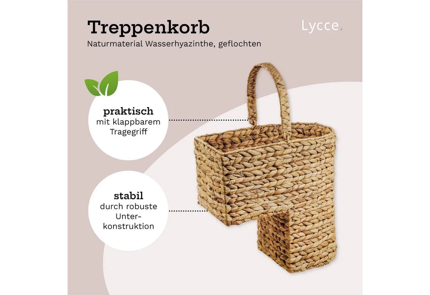 Lycce Treppenkorb Wasserhyazinthe Natur mit Griff 20L
