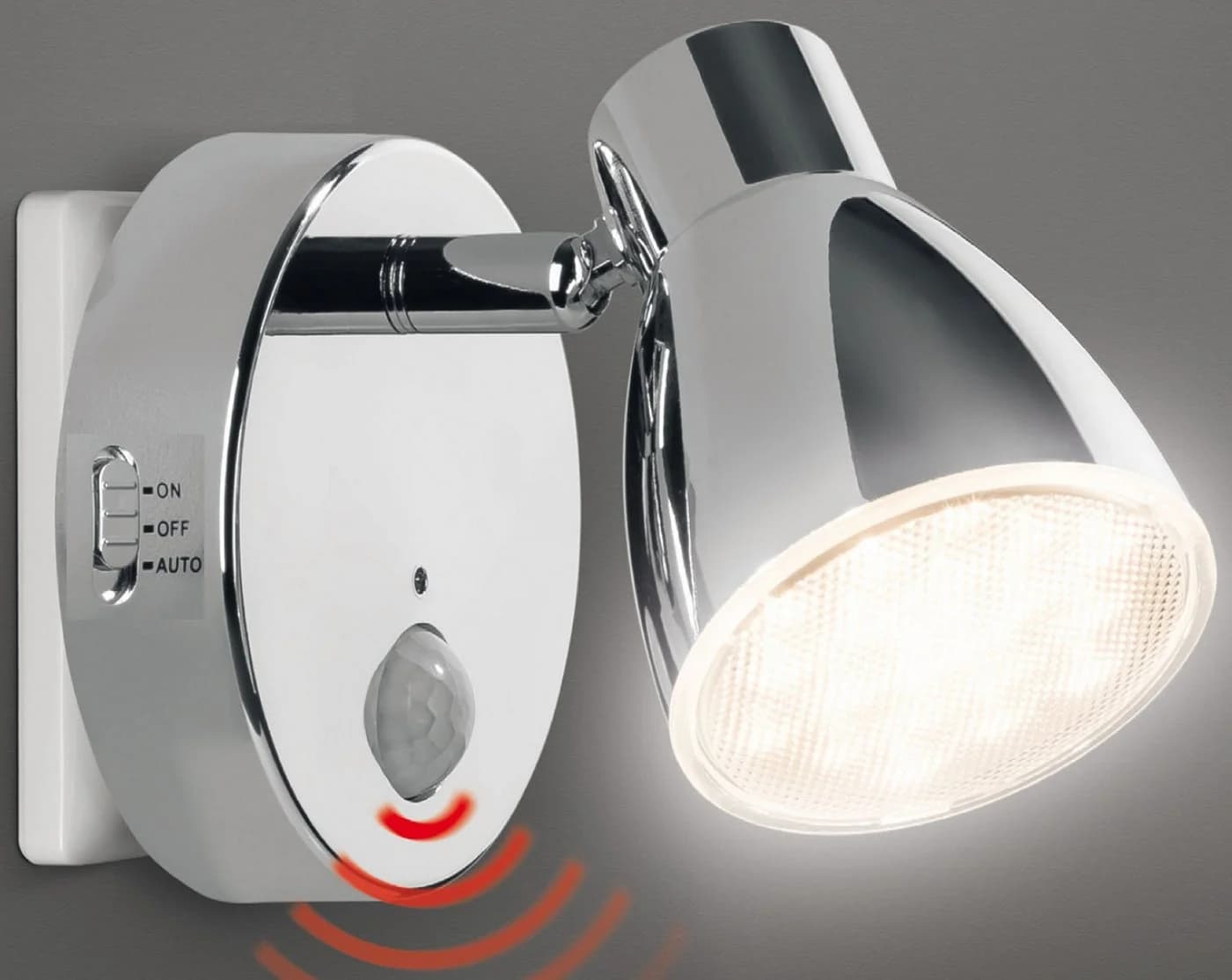 TRANGO LED Nachtlicht Bewegungsmelder 2635-018 LED Sensor Steckdosenlampe MILO Automatikfunktion Chrom
