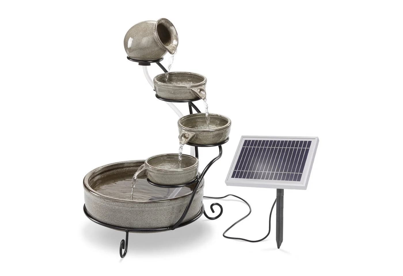 Esotec Gartenbrunnen Solar Kaskadenbrunnen Firenze Keramik Grau
