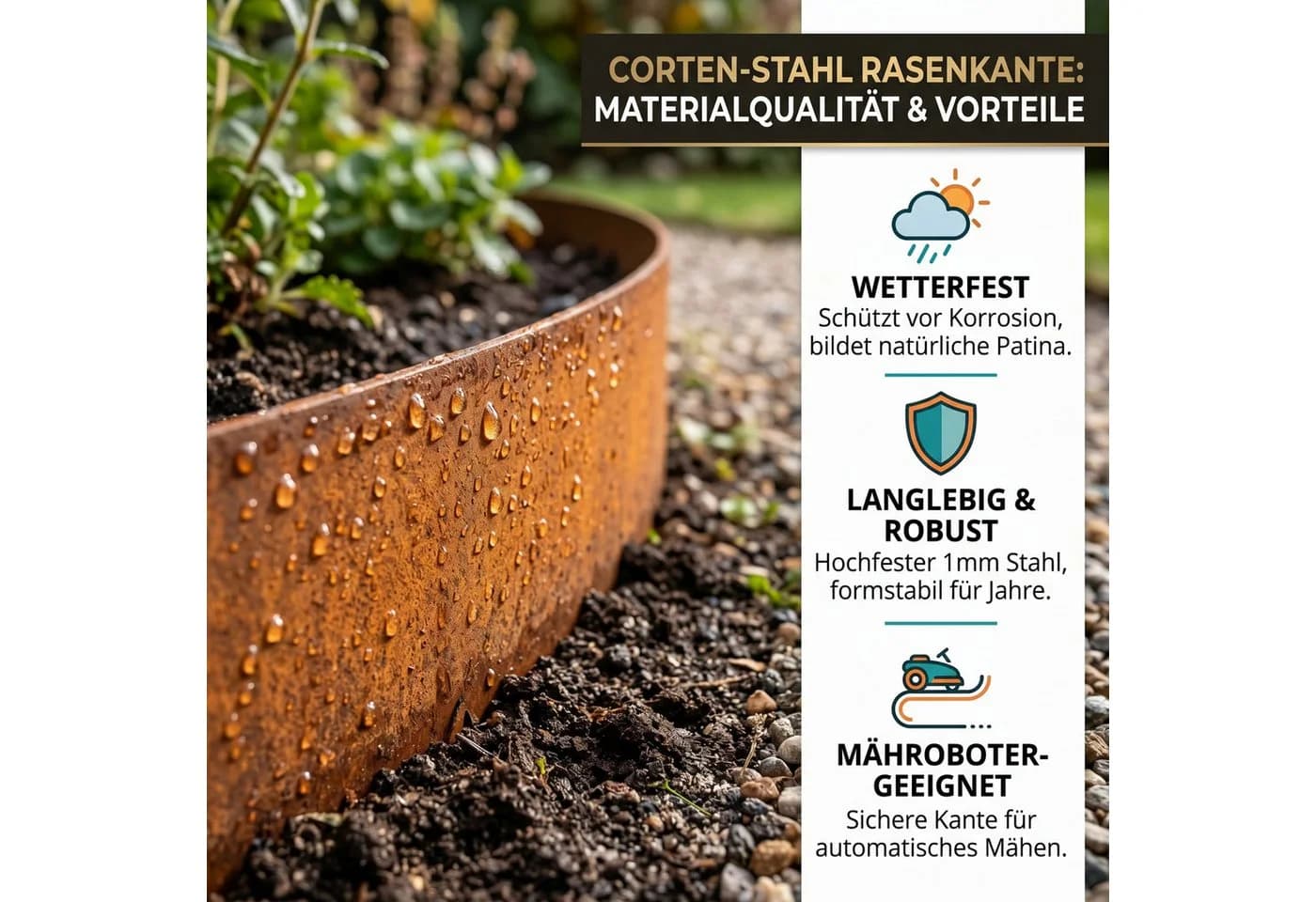 INTERGARDEN Rasenkante Cortenstahl Rolle 10m x 15cm Edelrost