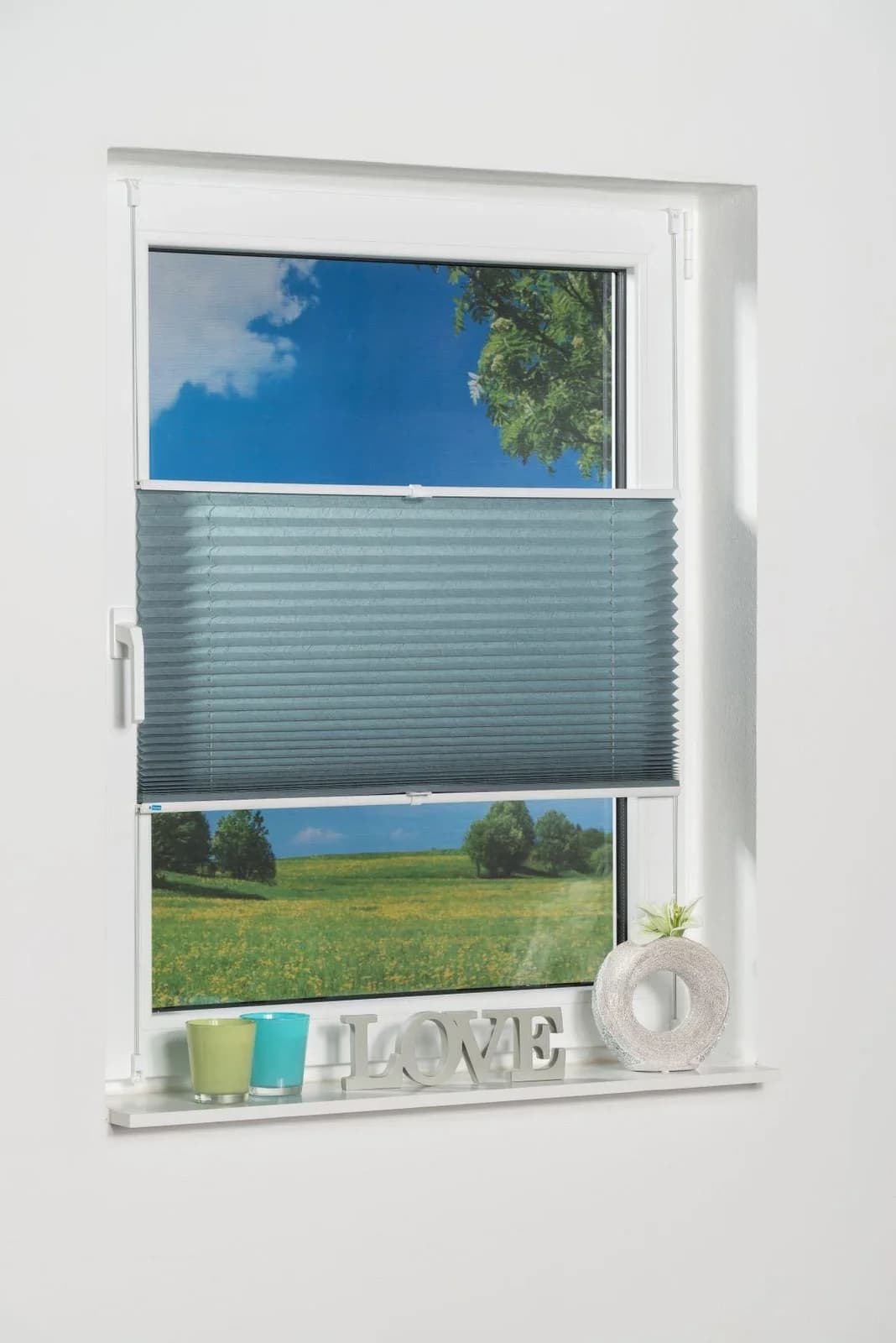 K-Home Klemmfix Pisa Plissee Blau Crushed-Optik