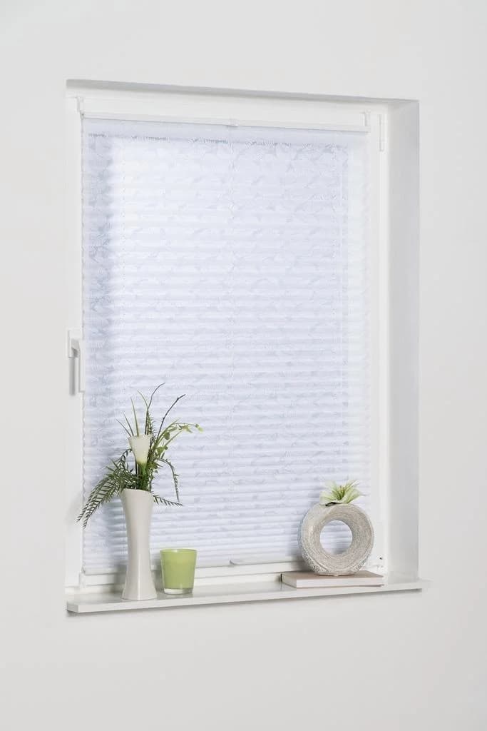 Plissee K-HOME Capri weiß Ausbrennerstoff Blätter-Motiv