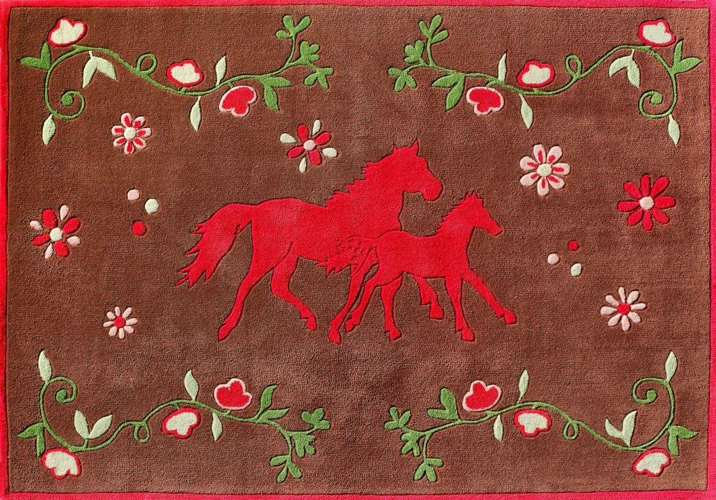 Teppich PFERDEFREUNDE Polyacryl Handtuft Braun/Rosa