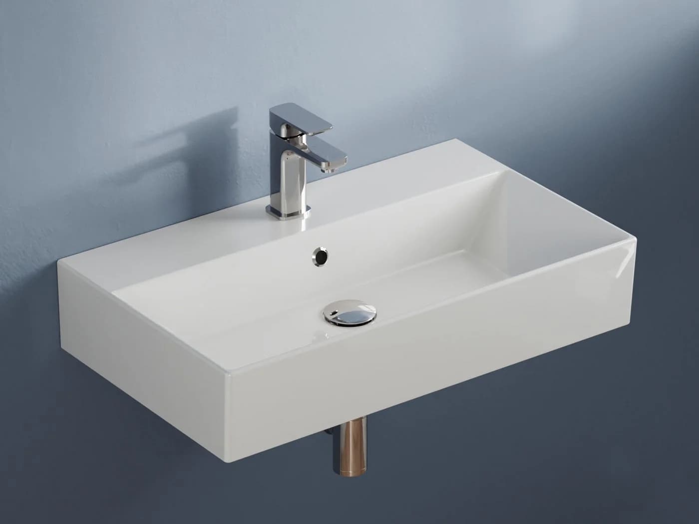 Aqua Bagno Aufsatzwaschbecken 70cm Weiß Eckig Wandhängend