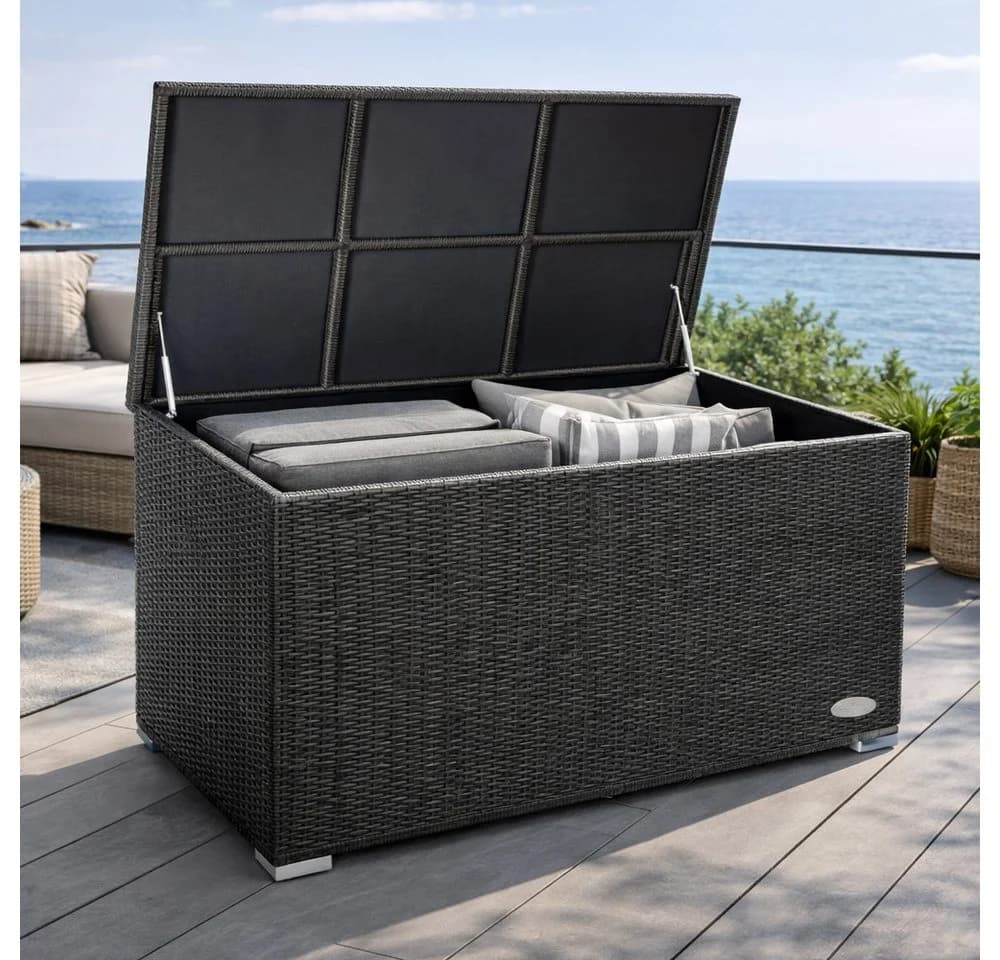 RS Trade Auflagenbox Venezia Silber/Grau Poly Rattan