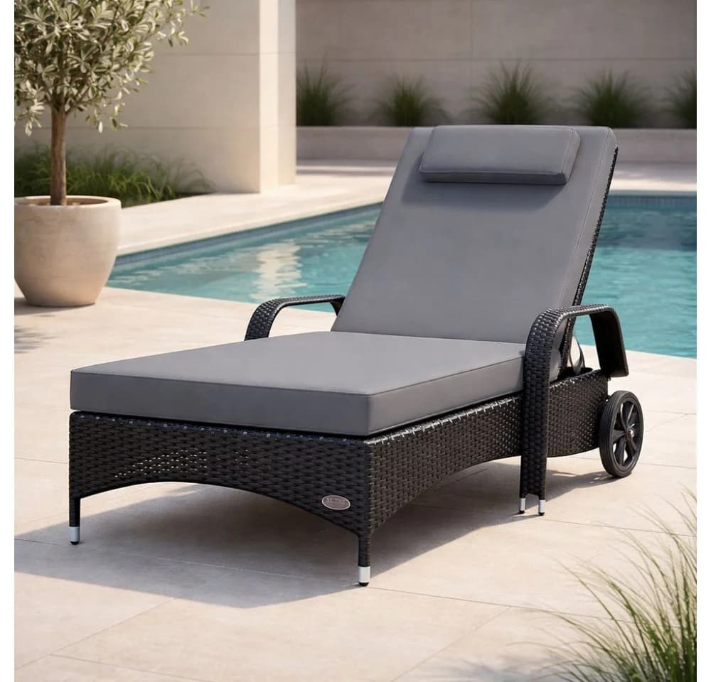 RS Trade Gartenliege Imola Schwarz Grau Poly Rattan