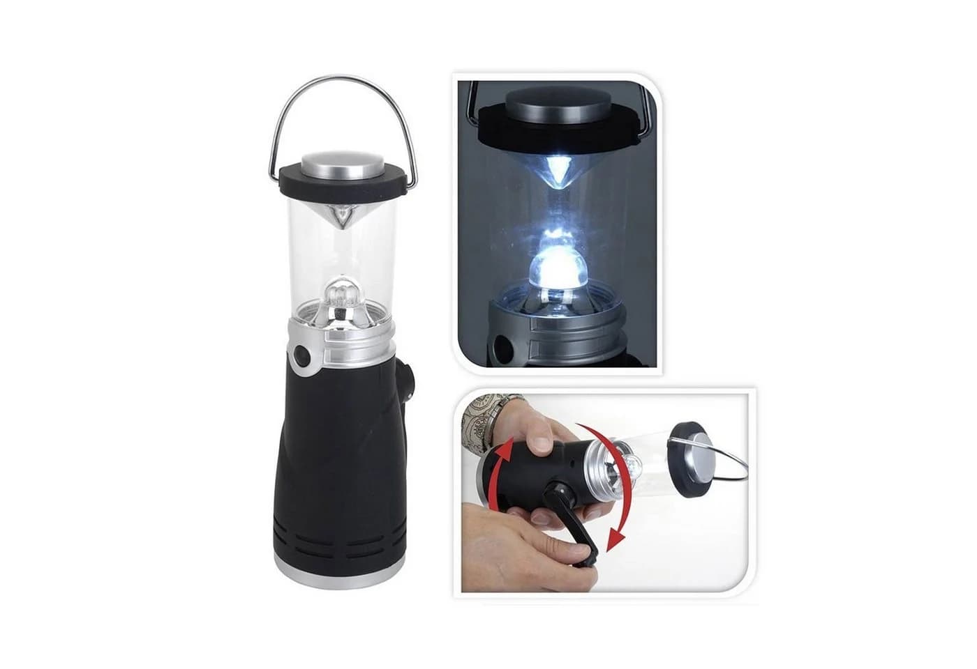 EAXUS LED Laterne Dynamo Camping Lampe Schwarz mit Kurbel