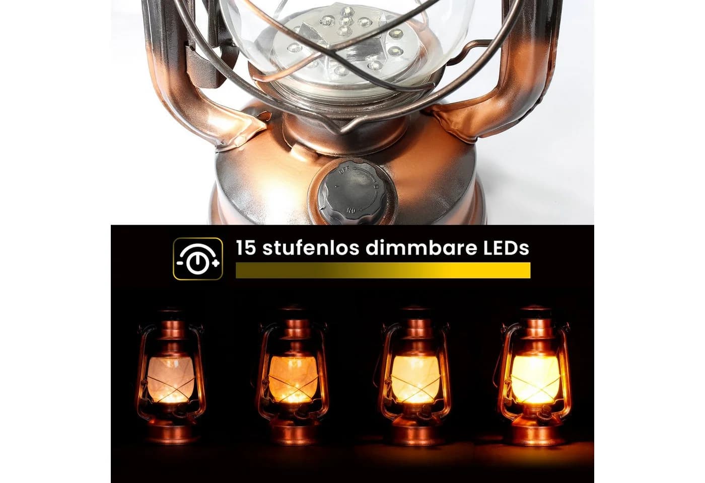 EAXUS LED Laterne Kupfer Retro Sturmlaterne Dimmbar