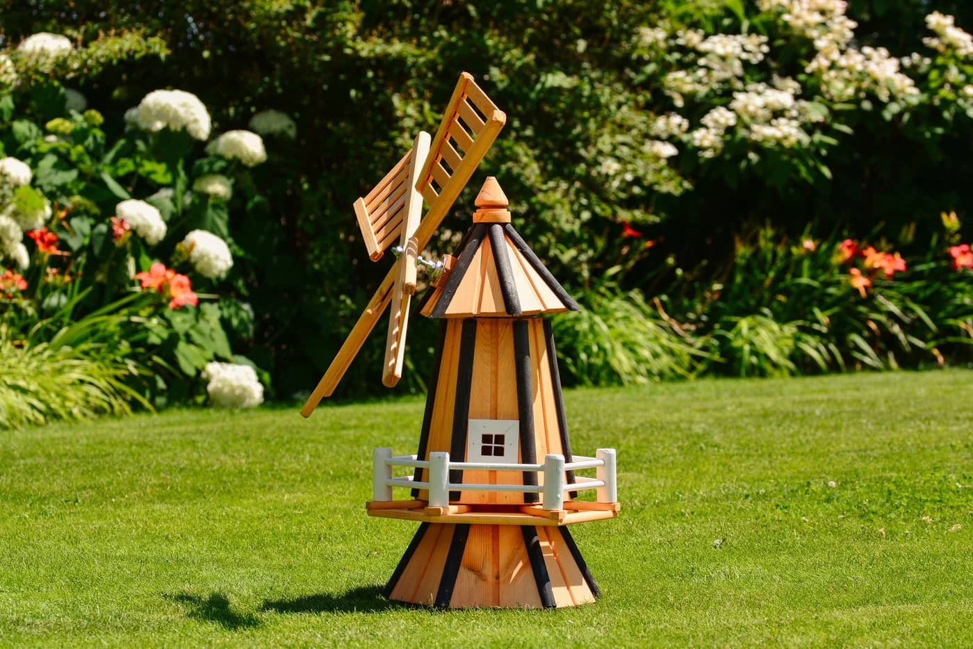 DSH DEKO SHOP HANNUSCH Gartenfigur Holzwindmühle Bunt Handarbeit