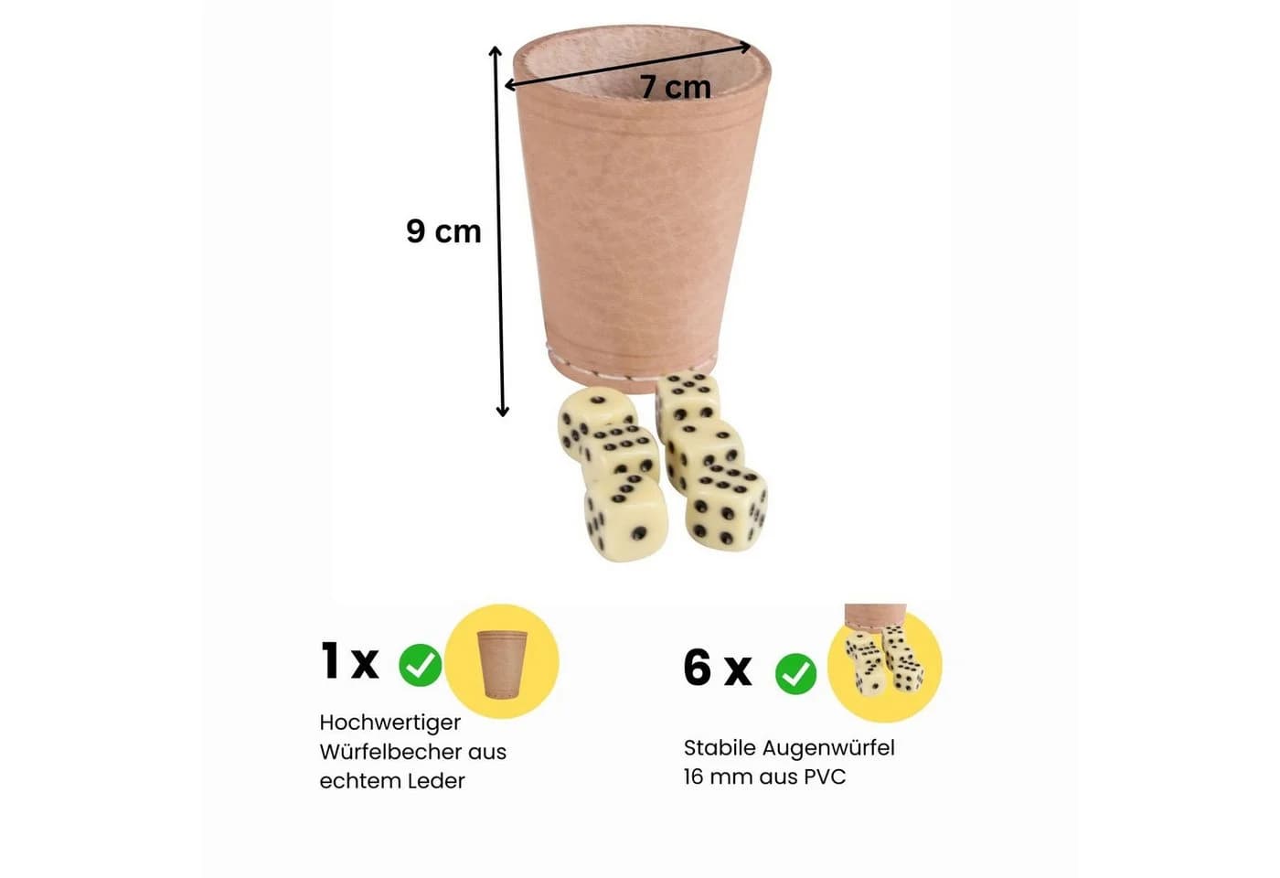 GICO Würfelbecher Set Echtes Leder mit 6 Würfeln Standard