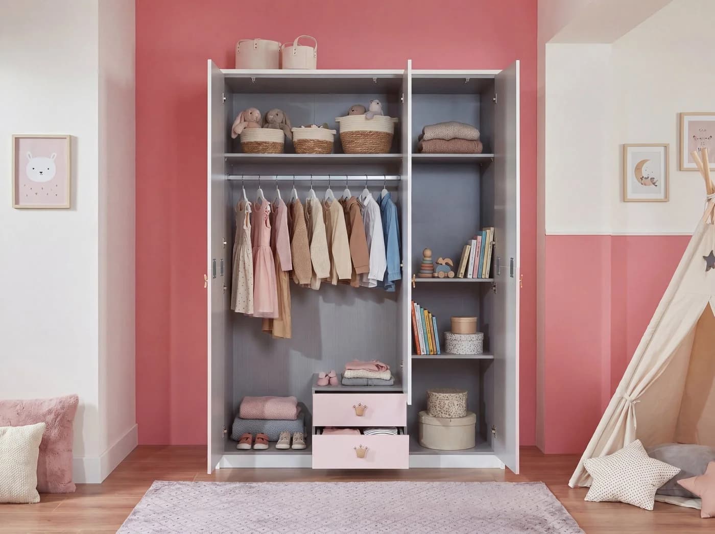 möbel-direkt.de Babyzimmer-Komplettset Cindy in Weiß und Rosé, 7-tlg., Made in Germany, Soft Close, Prinzessinnenzimmer