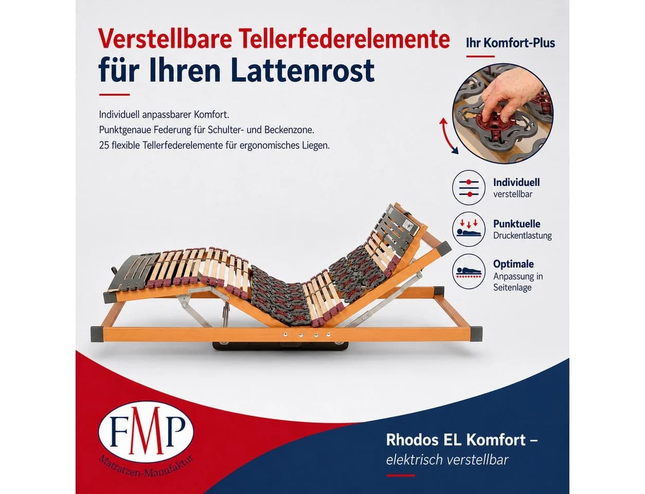 FMP Matratzenmanufaktur Teiltellerlattenrost Rhodos EL Komfort Elektrisch Verstellbar