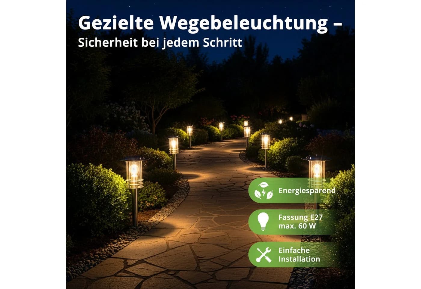 Grafner Edelstahl Gartenleuchte 80cm Wegleuchte Silber IP44
