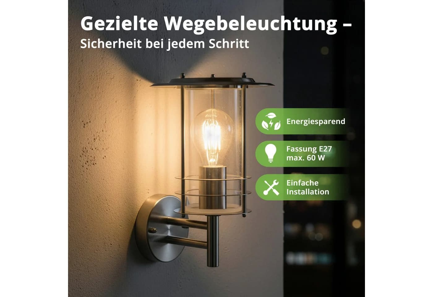 Grafner Außen-Wandleuchte 17WB Edelstahl Wandleuchte Silber IP44