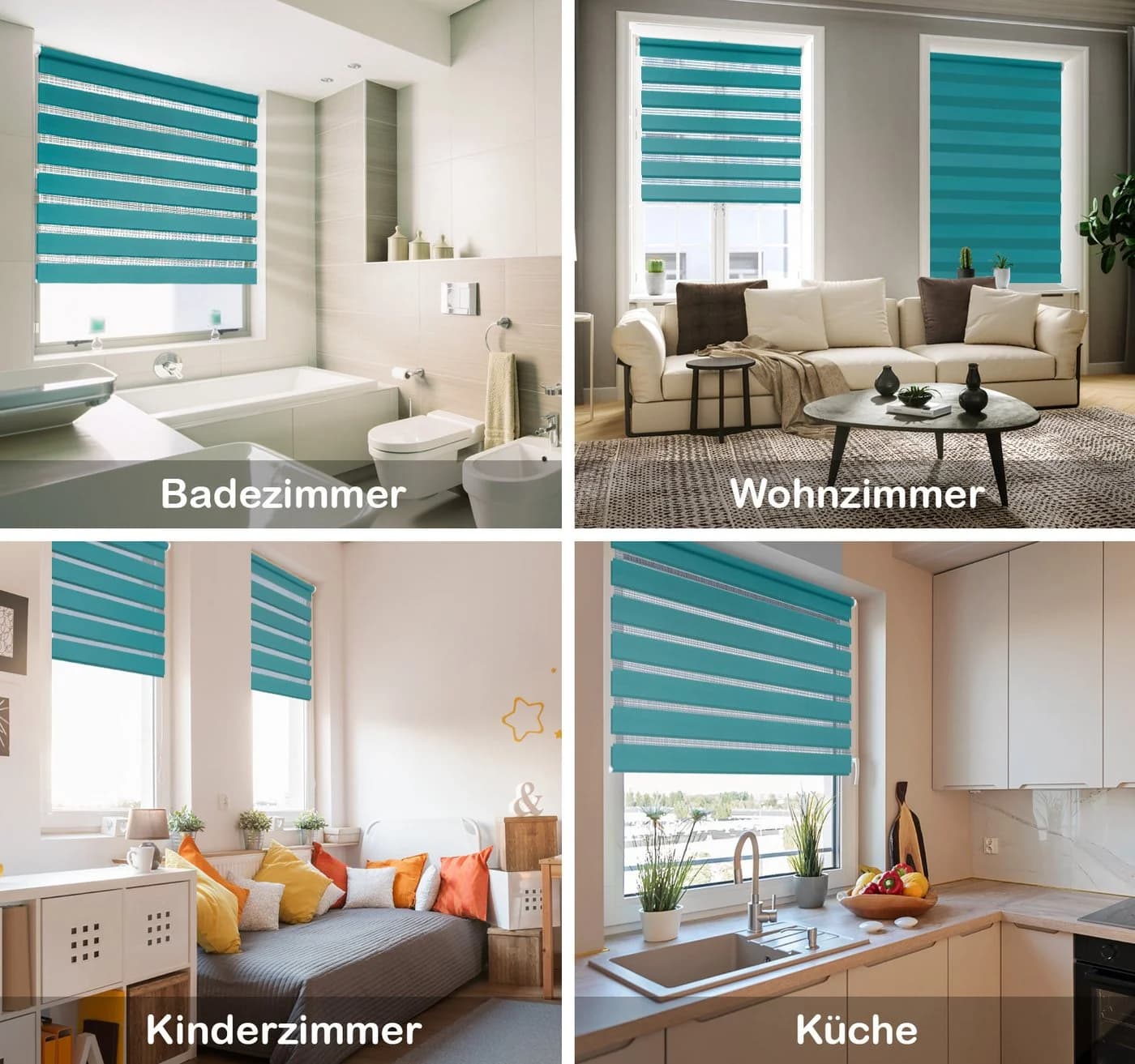 DomDeco Doppelrollo Duo-Rollo Klemmfix Türkis Polyester