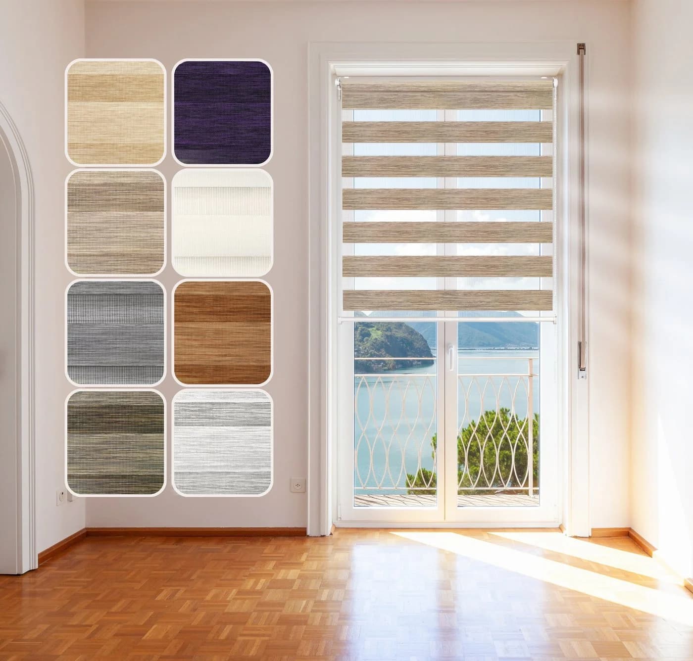 DomDeco Doppelrollo Klemmfix Natural Beige-Schwarz Kettenzug
