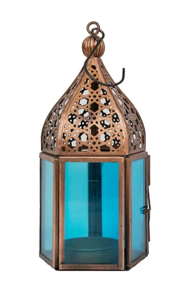 Meena Teelichthalter Blau Kupfer Metall Handarbeit