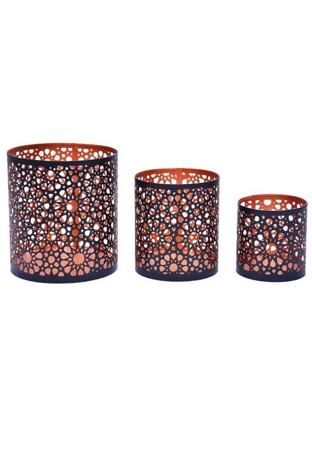 Adiba Teelichthalter 3er-Set Schwarz Metall Orientalisches Design