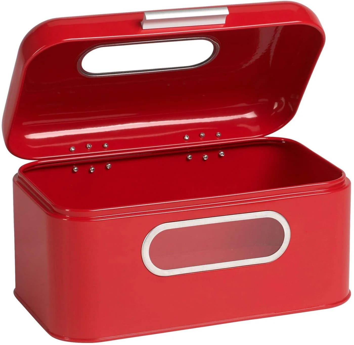 ECHTWERK Brotkasten Retro Metall Rot mit Sichtfenstern