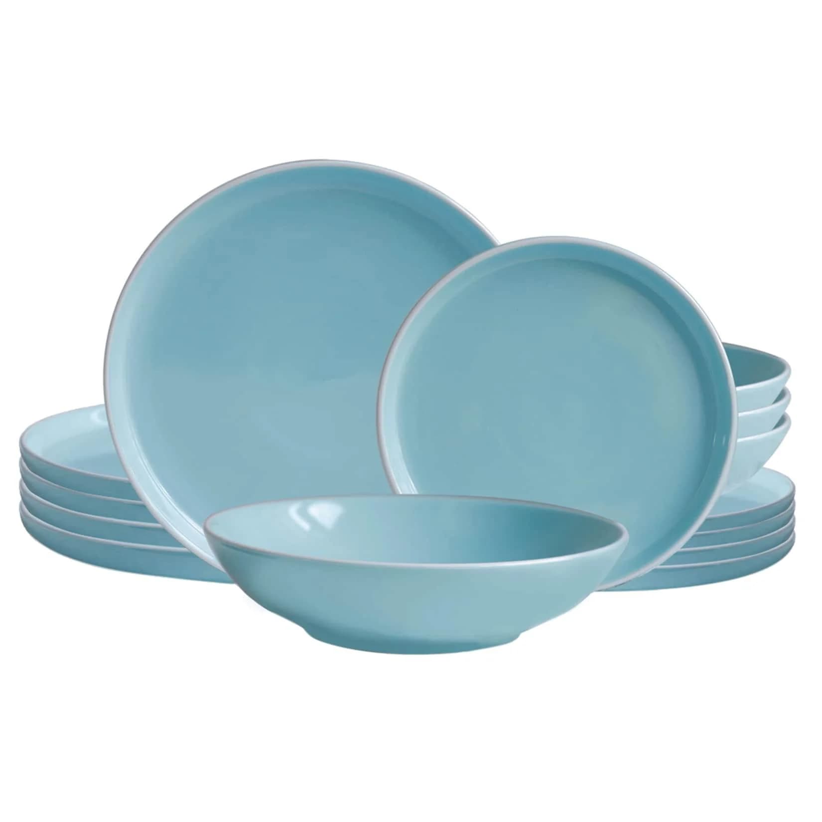 Echtwerk 12-teiliges Vintage Tafelservice "Nerea" Nature-Design, Pastellfarben, Steingut