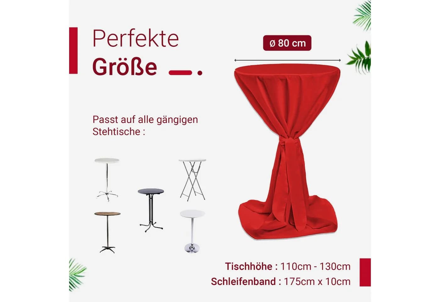 TexDeko Stehtischhusse Premium Rot Polyester mit Schleifenband