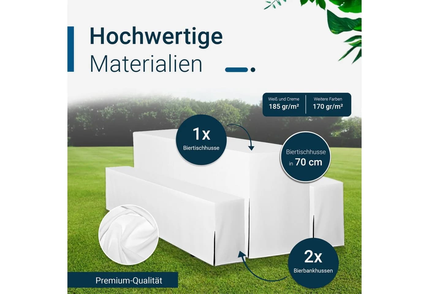 TexDeko Hussen-Set Bierzeltgarnitur Premium 5-teilig Weiß mit Polsterung