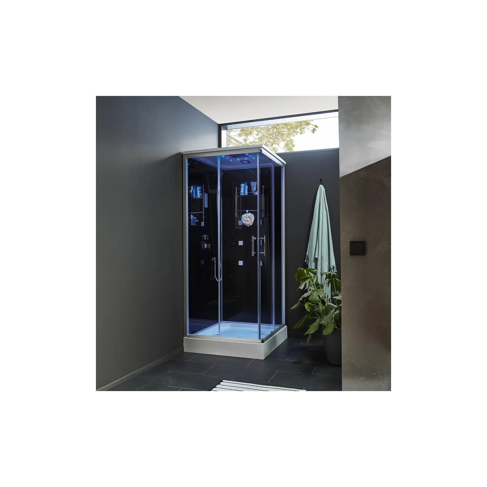 HOME DELUXE Eckdusche WAVE S 90x80 cm mit Touchscreen und Spiegel