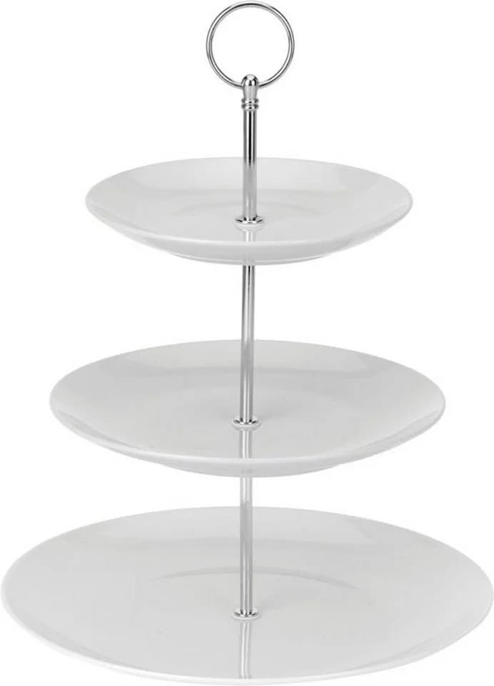 Spetebo 3-stöckige Porzellan-Etagere Weiß/Silber