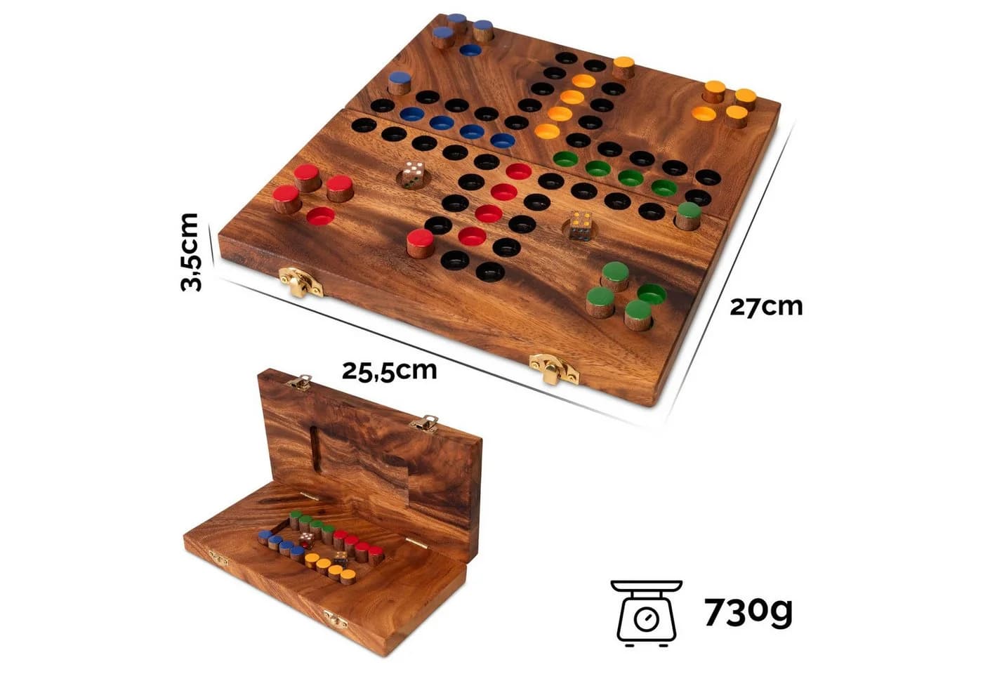 LOGOPLAY Ludo Brettspiel Klappbar mit Metallverschluss aus Holz