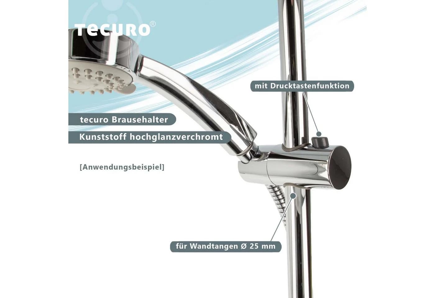 tecuro Brausehalter Gleiter für Wandstange Chrom