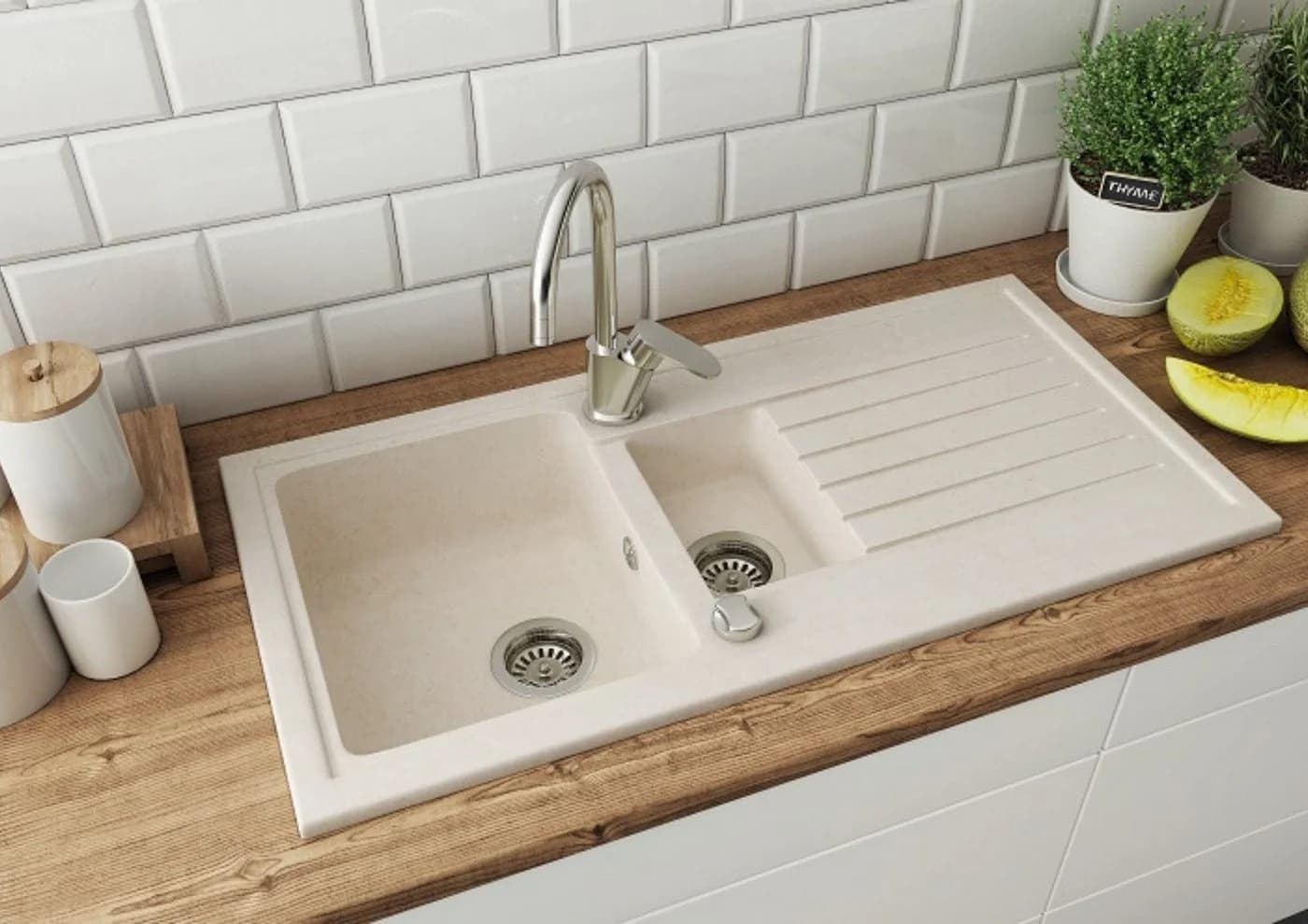 Faizee Möbel Granitspüle 2 Becken Beige Modern