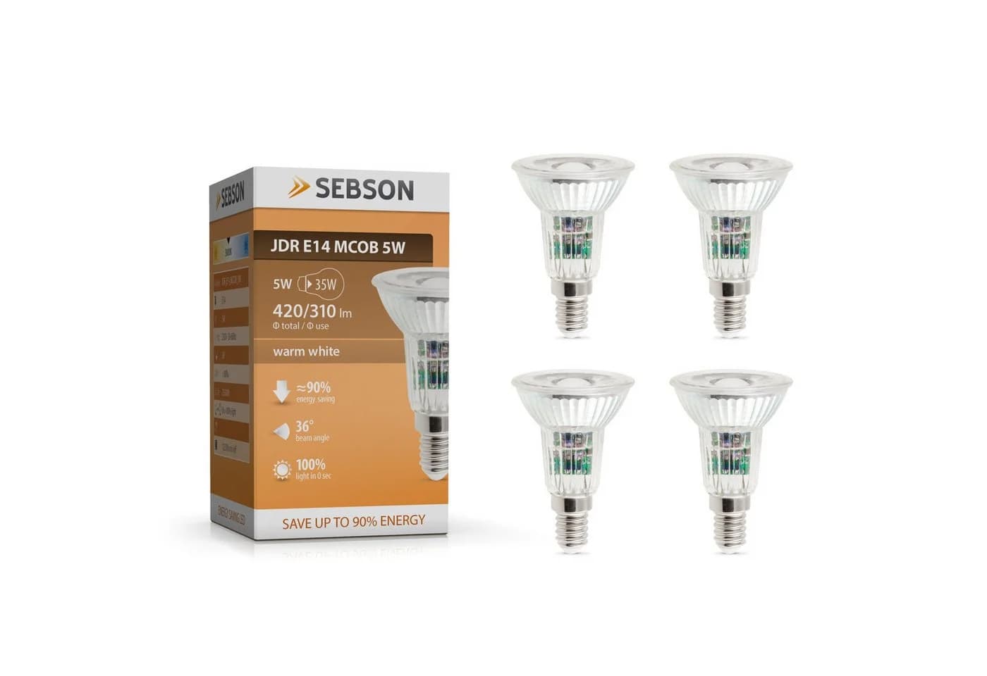 SEBSON LED-Leuchtmittel E14 5W Warmweiß 420lm Spot 46° 230V - 4er Pack