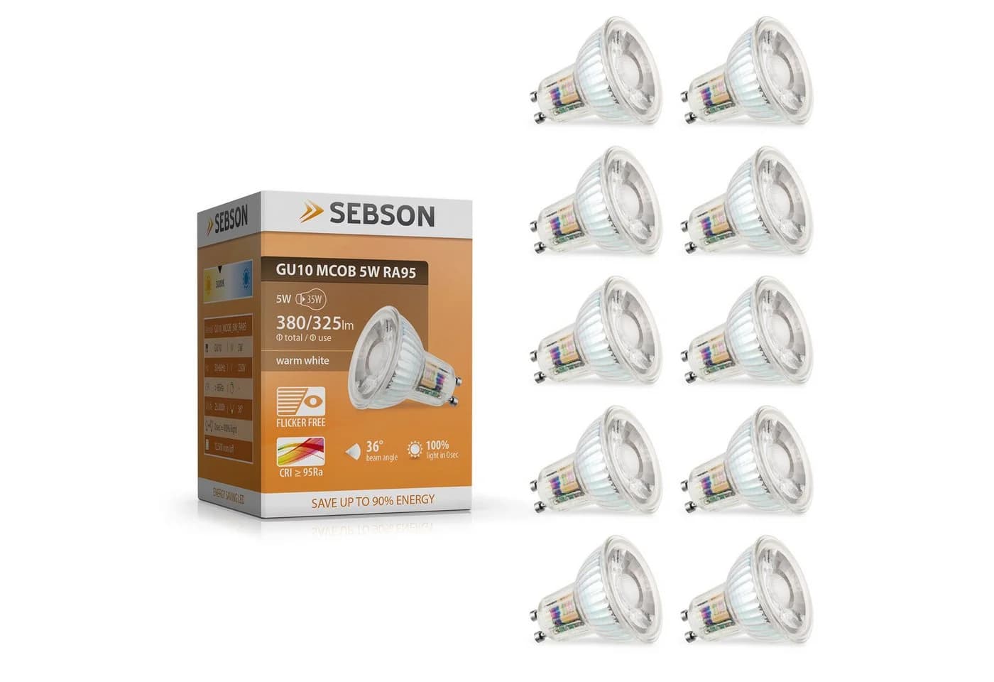 SEBSON GU10 LED Lampe 5W Warmweiß 380lm 10er Pack