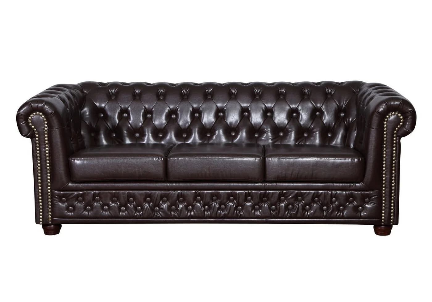 Küchen-Preisbombe Chesterfield Sofa 3-Sitzer Kunstleder Braun
