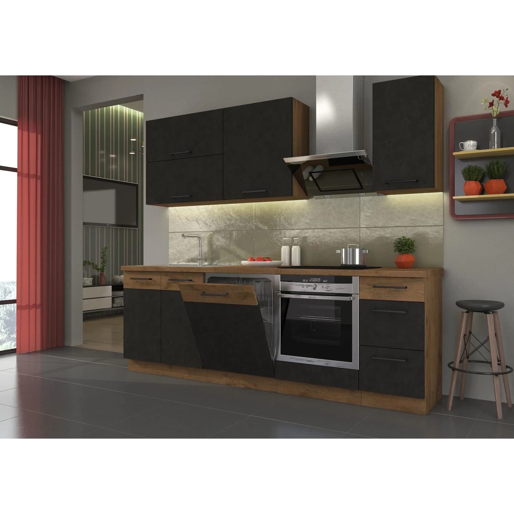 Küchenzeile VIGO 240 cm Grau Eiche Modern
