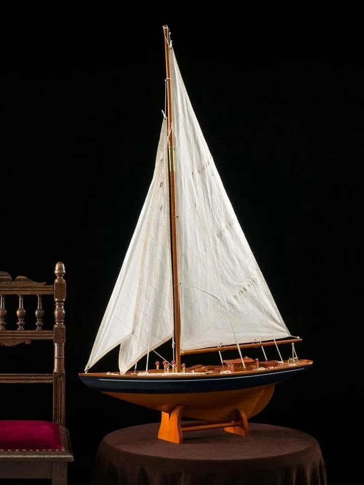 Aubaho Segelyacht Dekoobjekt aus massivem Holz 112cm